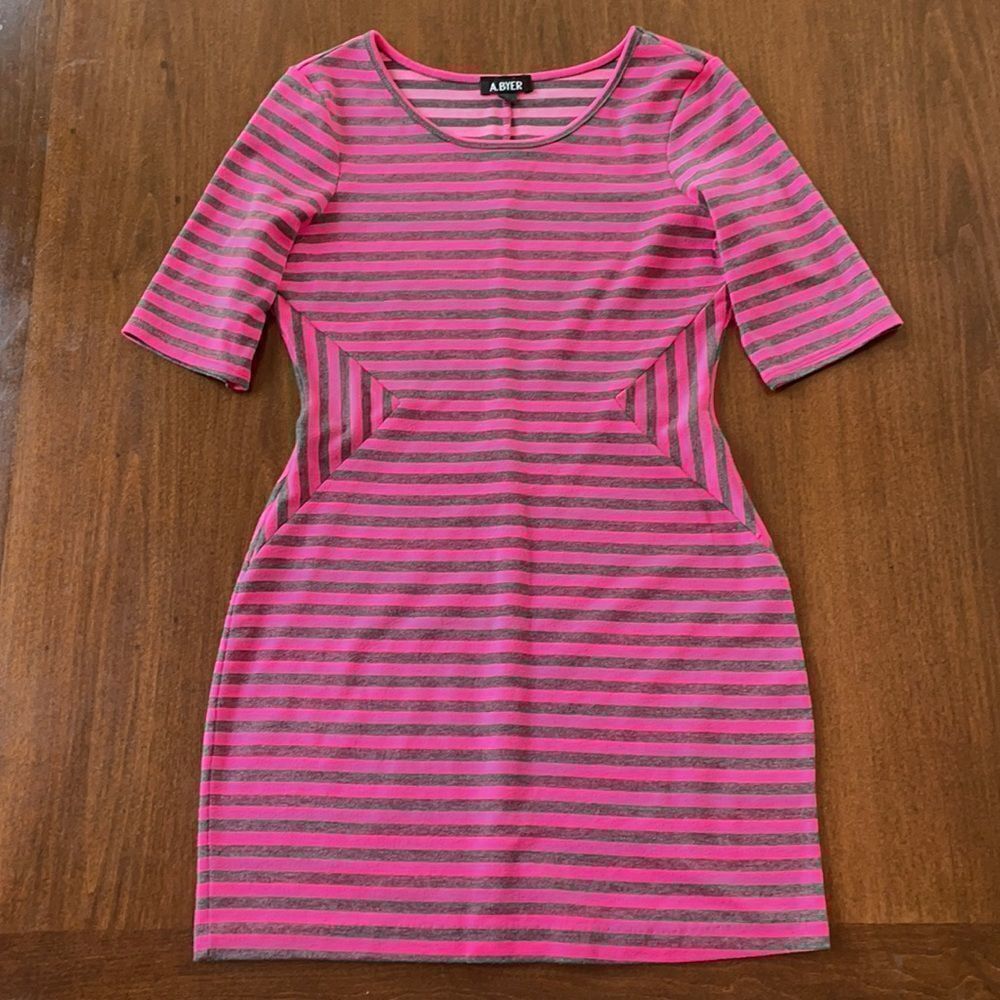 A. Byer Pink & Gray Striped Bodycon Dress